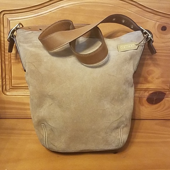 Coach Handbags - Coach Suede & Leather Crossbody Bucket Tote